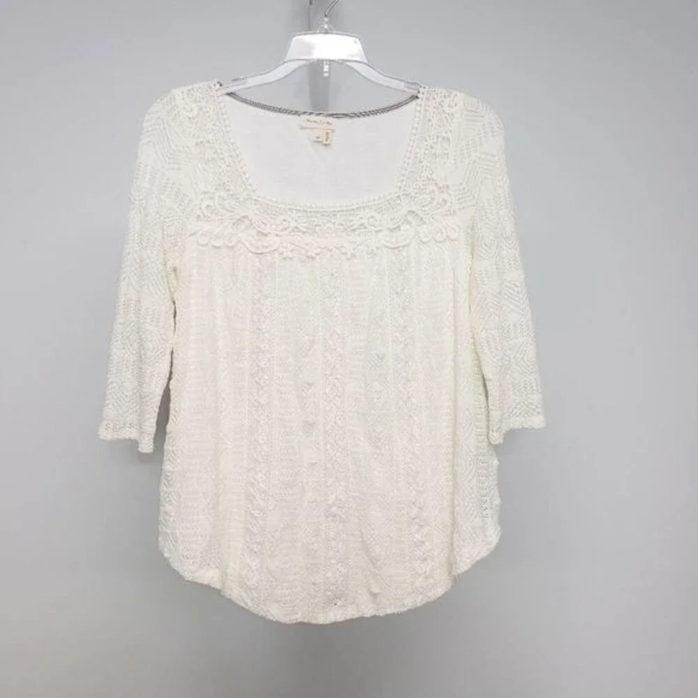 Anthropologie Meadow Floral Lace Crochet Melange Blouse Size Extra Small